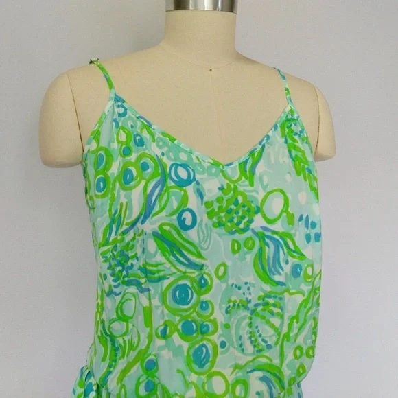 Lilly Pulitzer Deanna Romper XS Any Fins Possible Green and Blue - Picture 4 of 9